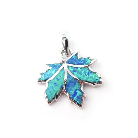 Maple Leaf Pendant with Blue Opal Inlay - Click Image to Close